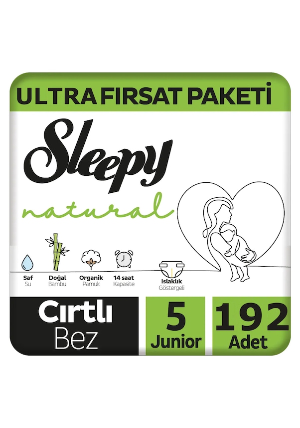 Sleepy Natural Bebek Bezi 5 Numara Junior Ultra Fırsat Paketi Yeni 192 Adet