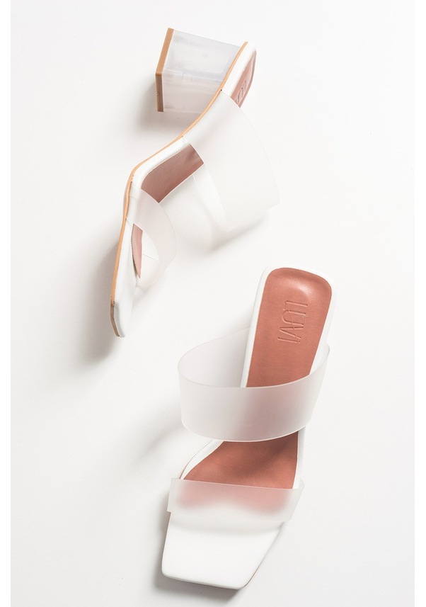 Resim Luvishoes 123 Beyaz Cilt Topuklu Şeffaf Kadın Terlik Beyaz 