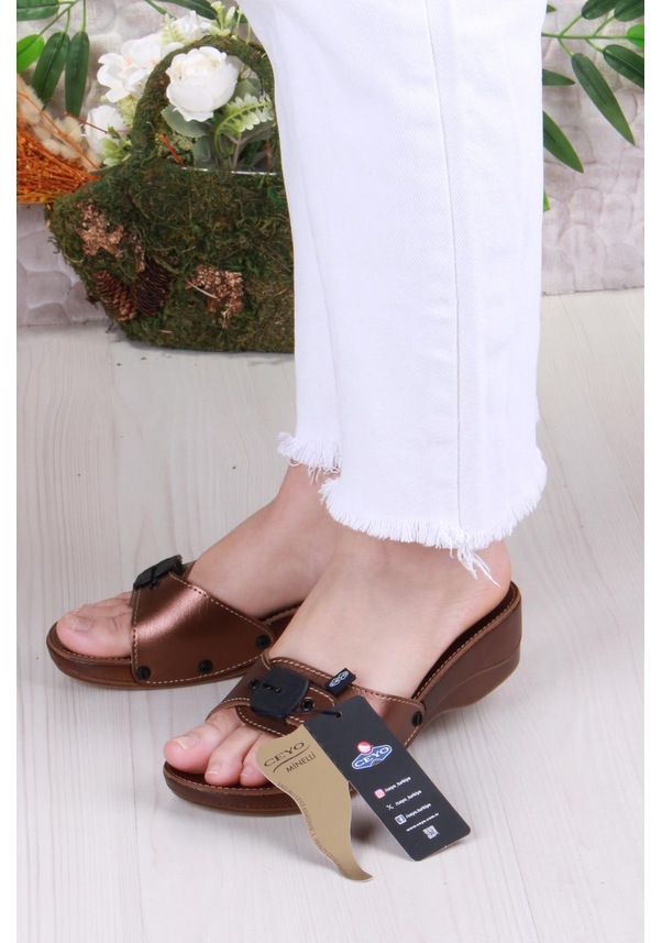 Resim Ceyo Minelli Topuklu Bakır Ortapedik Dolgu Topuk Kadın Terlik Bakır 