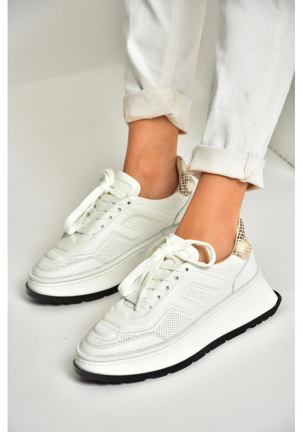 Resim Fox Shoes U555605603 Beyaz Hakiki Deri Kalın Tabanlı Spor Ayakkabı Sneakers Beyaz-hakiki Deri 