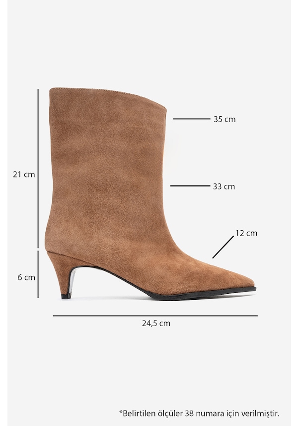 Resim Luvi Shoes Aleo Toprak Süet Hakiki Deri Sivri Burunlu Kadın Kısa Topuklu Bot Toprak 