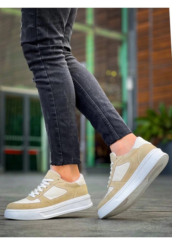 Resim Kb-x8 Kuback Bej Keten Süet Yüksek Taban Günlük Spor Ayakkabı Göründüğü Gibi 