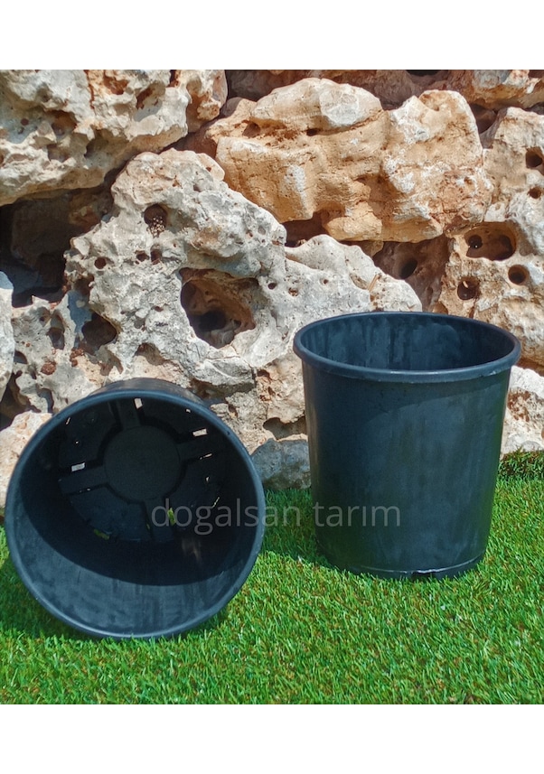 Resim 25 Adet 3,7 Lt Siyah Yuvarlak Üretim Saksı Fide Saksı Çiçek Saksı 