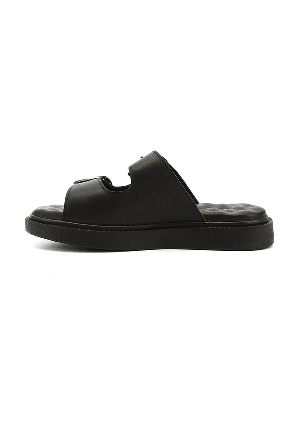 Resim Gönderi R Siyah Tokalı Dolgu Taban Hakiki Deri Comfort Terlik Siyah 