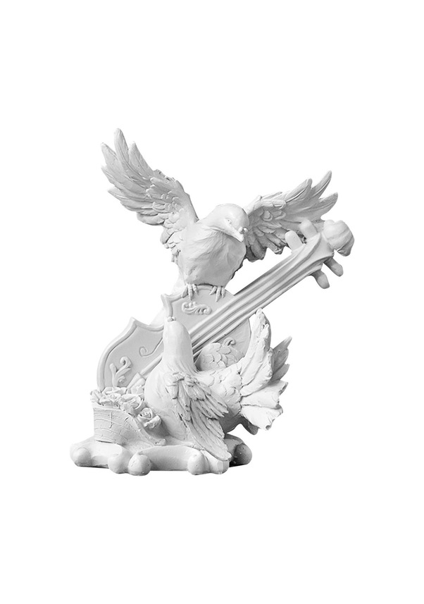 Resim Suntek Çift Güvercin Heykeli Dekoratif Keman-13cmx9cmx16cm Çok 