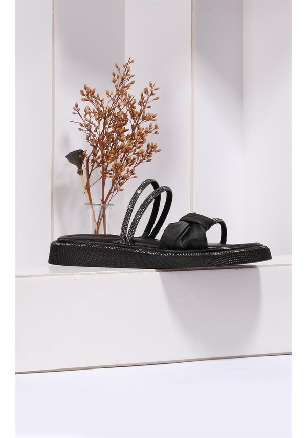 Resim Paris Siyah Taş Detaylı Terlik-siyah Siyah 