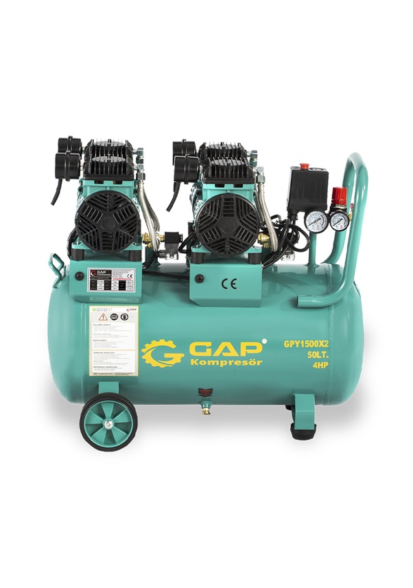 Resim Gap Kompresör Gpy 1500x2 Hava Kompresörü Yüksek Emişli Yağsız Teknoloji 50 L 