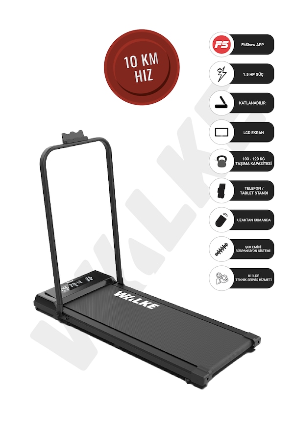 Walke W-fit Bluetoothlu Uygulamalı Uzaktan Kumandalı Koşu Bandı 10 Km Hız