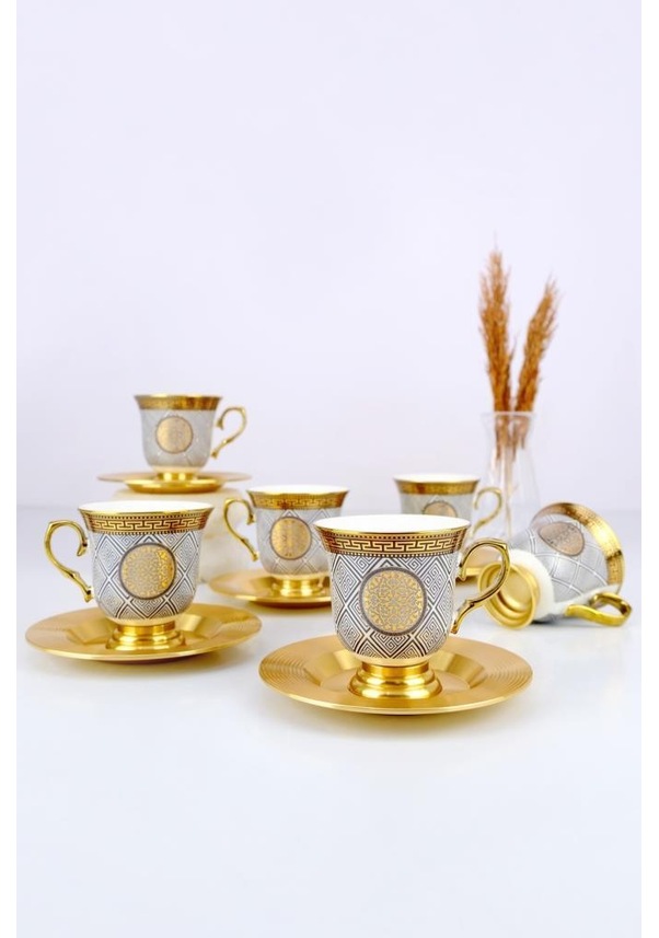 Acar Porselen Magnus 6 Kişilik Kahve Fincan Takımı Gold Yaldızlı Desen ...