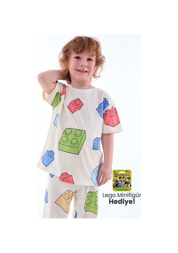 Resim Zuzunga Renk Blokları Desenli Çocuk Pijama Takımı Minifigür Renklı 