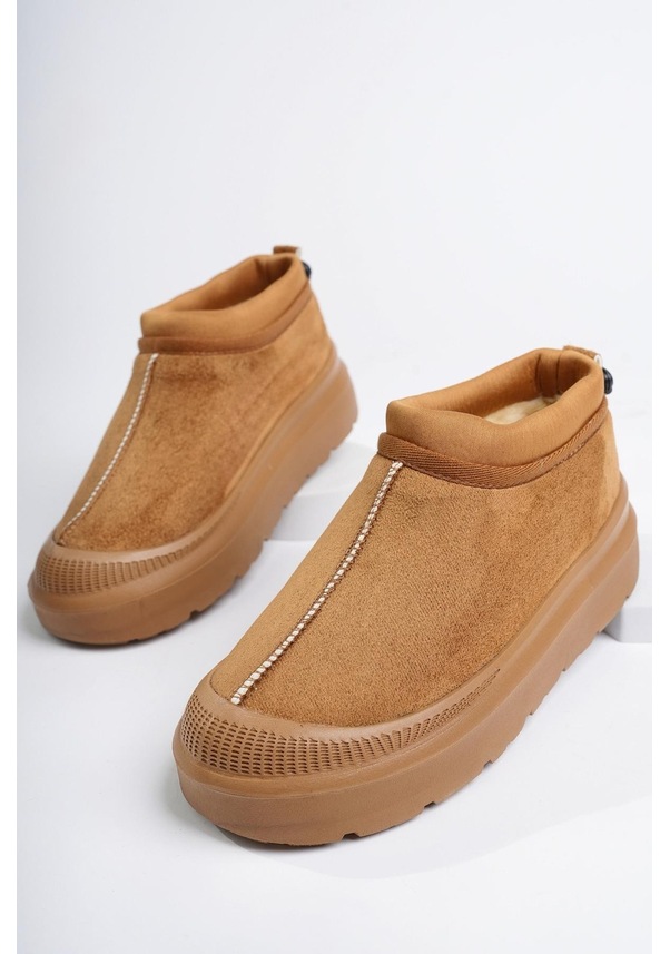 Resim Muggo Luuq Garantili Kadın Kalın Taban Içi Tüylü Günlük Mini Yarım Bot Taba 