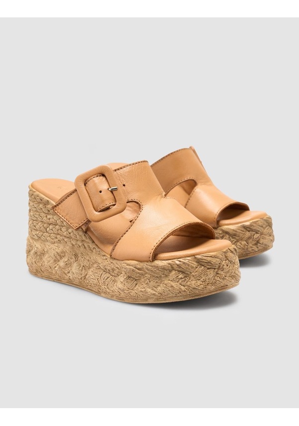 Resim %100 Hakiki Deri Taba Dolgu Topuk Kadın Terlik Fındık 