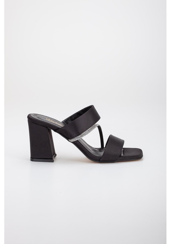 Resim Saten İki Bantlı Çapraz Şerit Taşlı Siyah Kadın Topuklu Terlik-2840-sıyah Siyah 