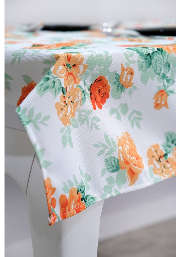 Resim Sufre Sıvı Geçirmez Masa Örtüsü Sofra Bezi Sofra Örtüsü Piknik Örtüsü Turuncu Güller 