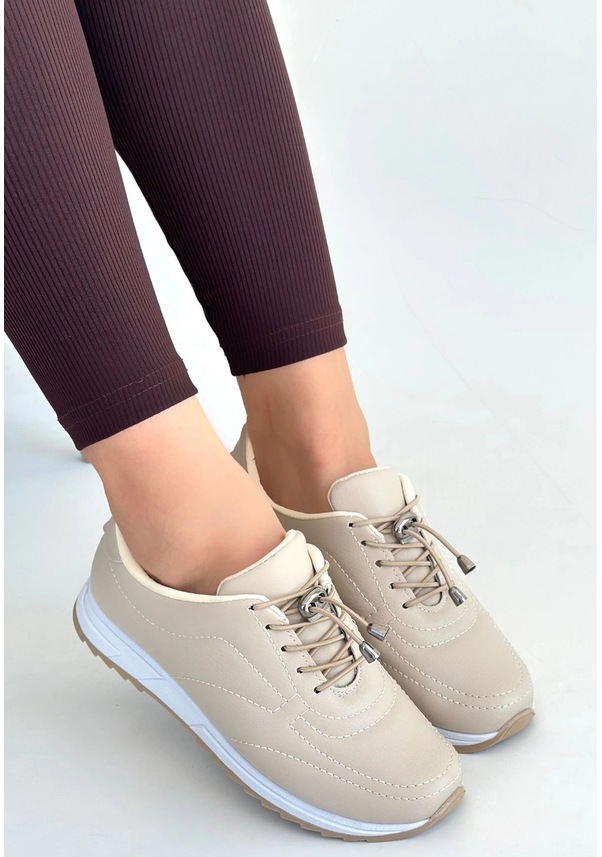 Resim Finna Bej Cilt Bağcıklı Spor Ayakkabı Bej 