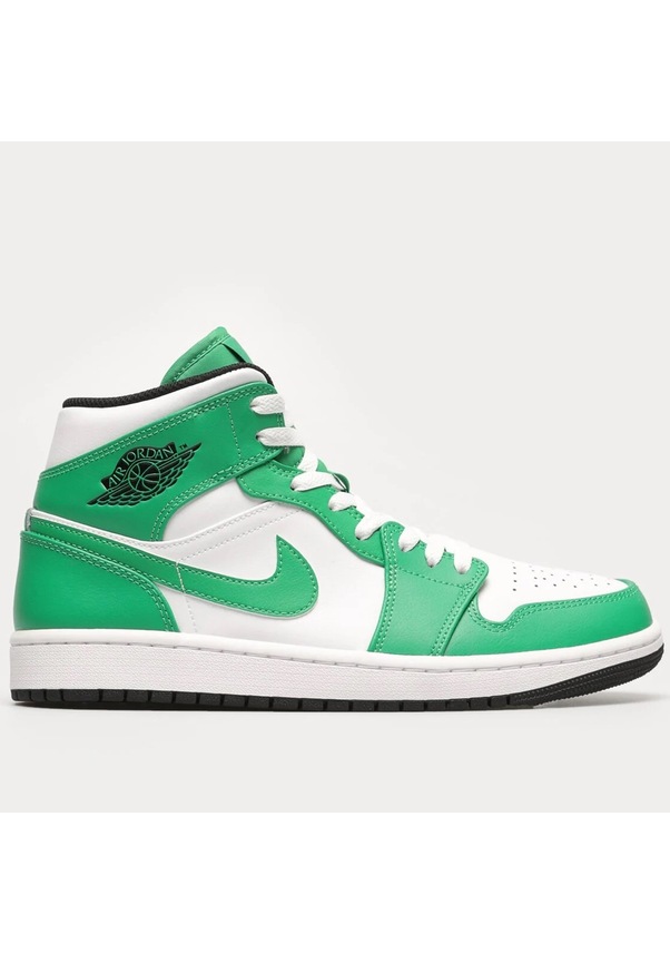 Resim Nike Air Jordan 1 Mid Leather Sneaker Hakiki Deri Bilekli Günlük Spor Ayakkabı Beyaz Yeşil 