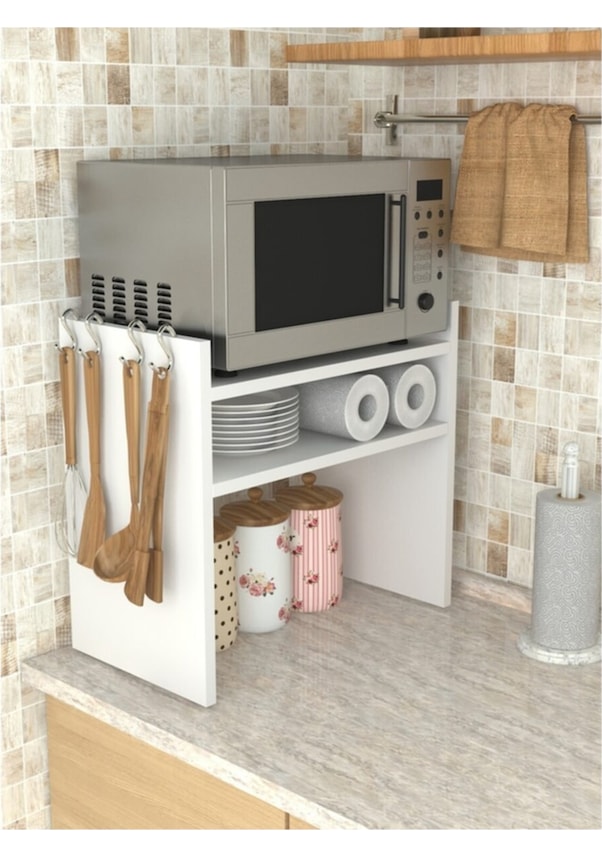 Resim Mutfak Tezgah Üstü Mikrodalga Fırın Rafı Dolap Düzenleyici Raf 