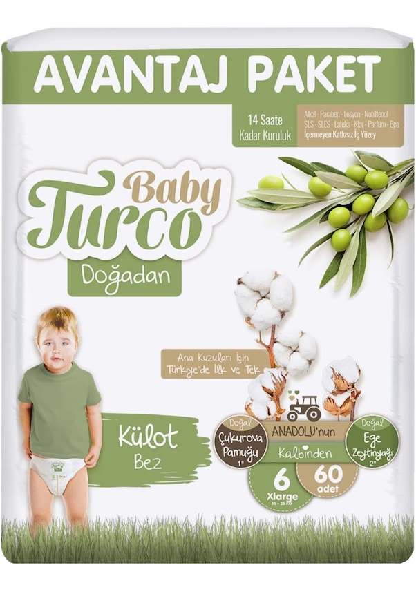 Baby Turco Külot Bebek Bezi Doğadan 6 Numara XL 60 Adet