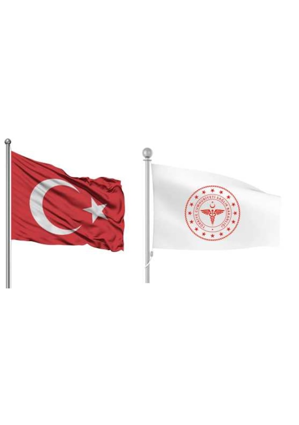 Türk Bayrağı + Sağlık Bakanlığı Bayrak 70X105 Raşel Kumaş