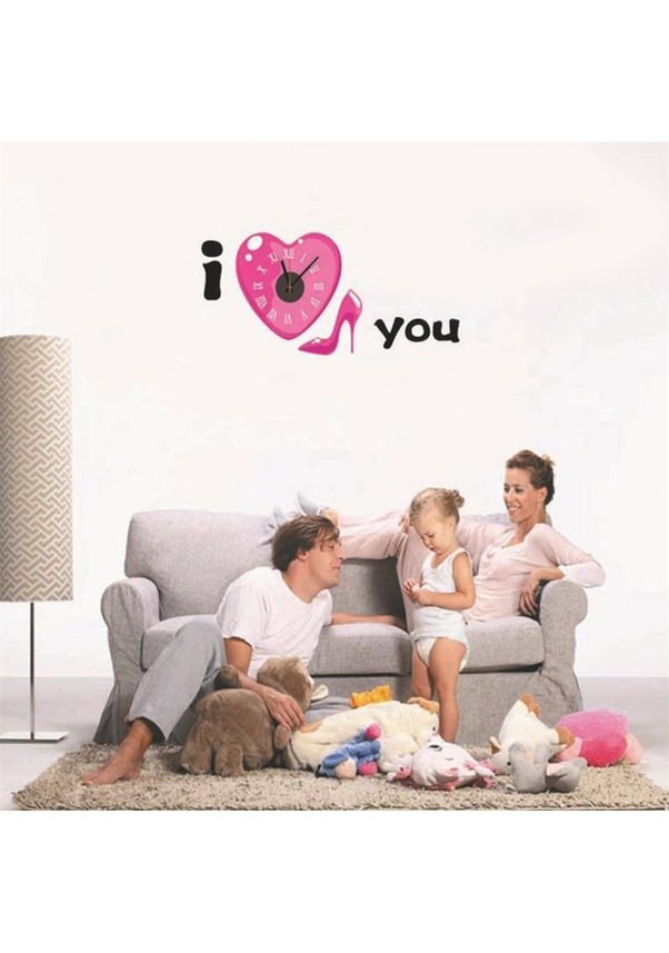 Roma Rakamlı I Love You Temalı Duvara Yapışan Saat Duvar Saati Roma Rakamlı I Love You Temalı Duvara Yapışan Saat Duvar Saati