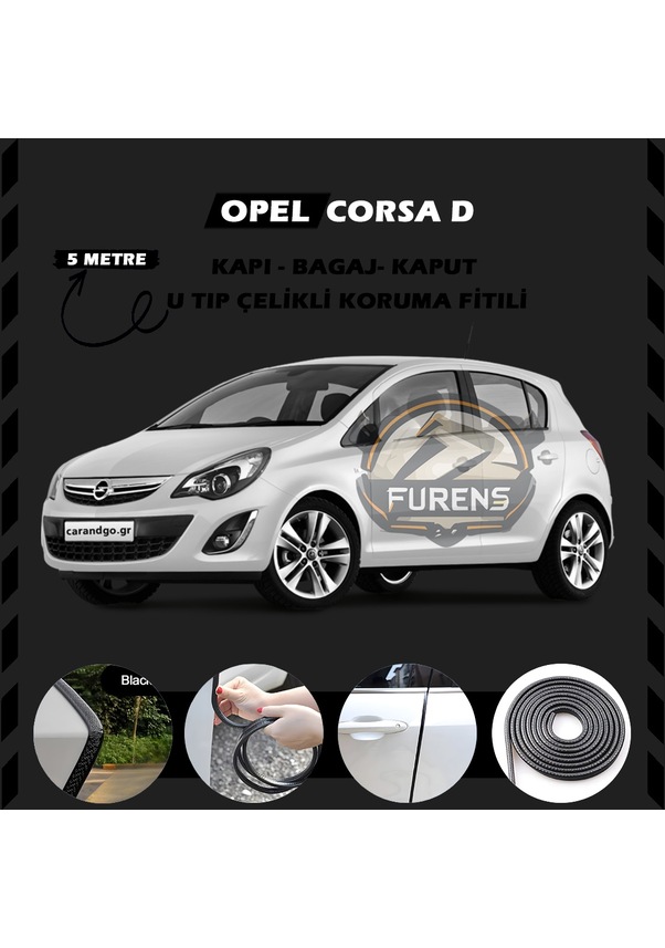 Opel Corsa D Oto Araç Kapı Koruma Fitili 5metre Parlak Siyah Renk ...