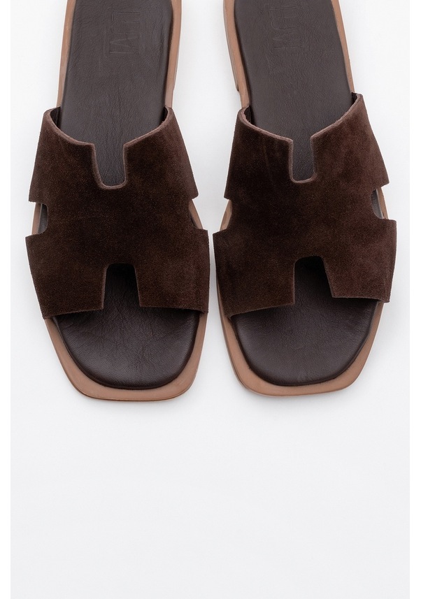 Resim Luvi Shoes Jez Kahverengi Süet Hakiki Deri Kadın Terlik Kahverengi 