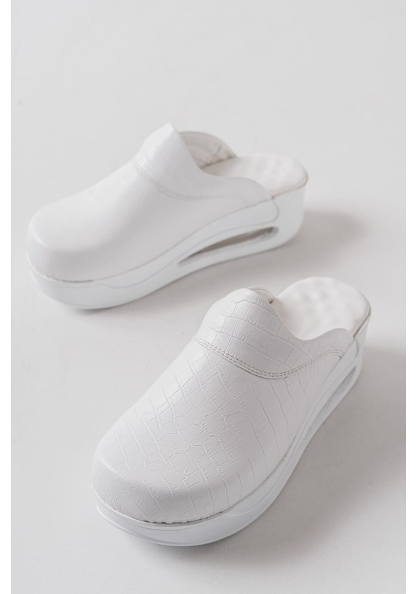 Resim Beyaz Yılan Desen Kadın A.r Max Tam Ortopedik Sabo Terlik Beyaz 