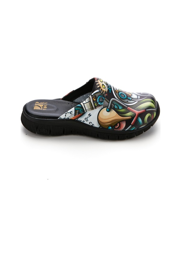 Resim Drmoon Stetoskop Desenli Comfortflex Taban Hakiki Deri Kadın Sabo Terlik Siyah 