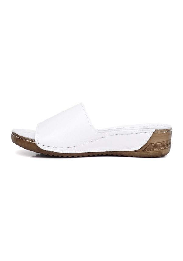 Resim Gönderi R Kadın Beyaz Dolgu Taban Hakiki Deri Terlik Dyza69842285 Bej - Beyaz - Kırmızı 