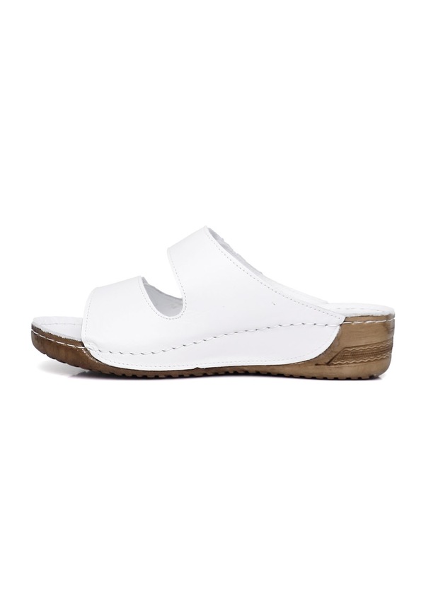 Resim Gönderi R Kadın Beyaz Cırtlı Dolgu Taban Hakiki Deri Terlik Dyza69842632 Bej - Beyaz - Kırmızı 