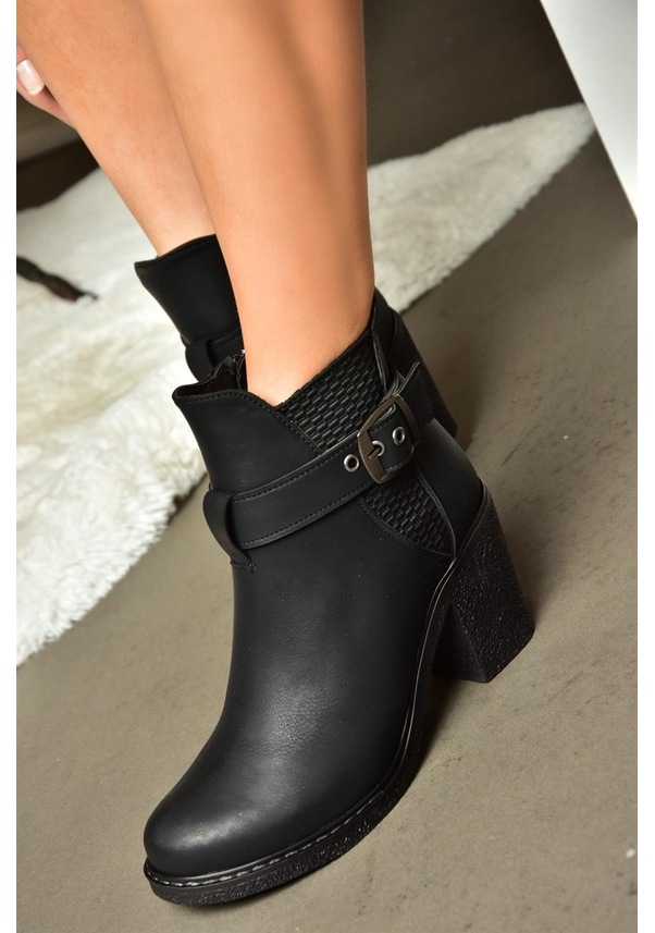 Resim Fox Shoes R674151409 Siyah Kalın Topuklu Kadın Bot-siyah-suni Deri Siyah 