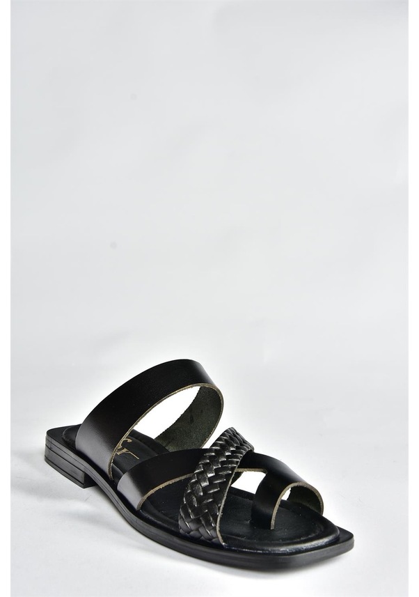 Resim Siyah Hakiki Deri Günlük Kadın Terlik P291039603 