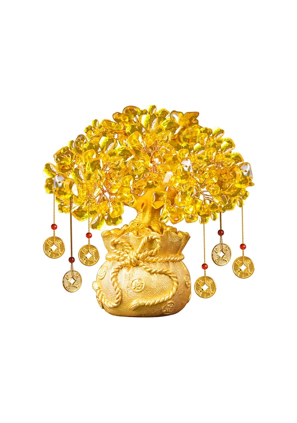 Resim Xiyyadms Küçük Boy Taş Feng Shui Para Ağacı - Saf Sarı Sitrin Kristal, Spiritual Şans, Para Kutusu Süsleme 