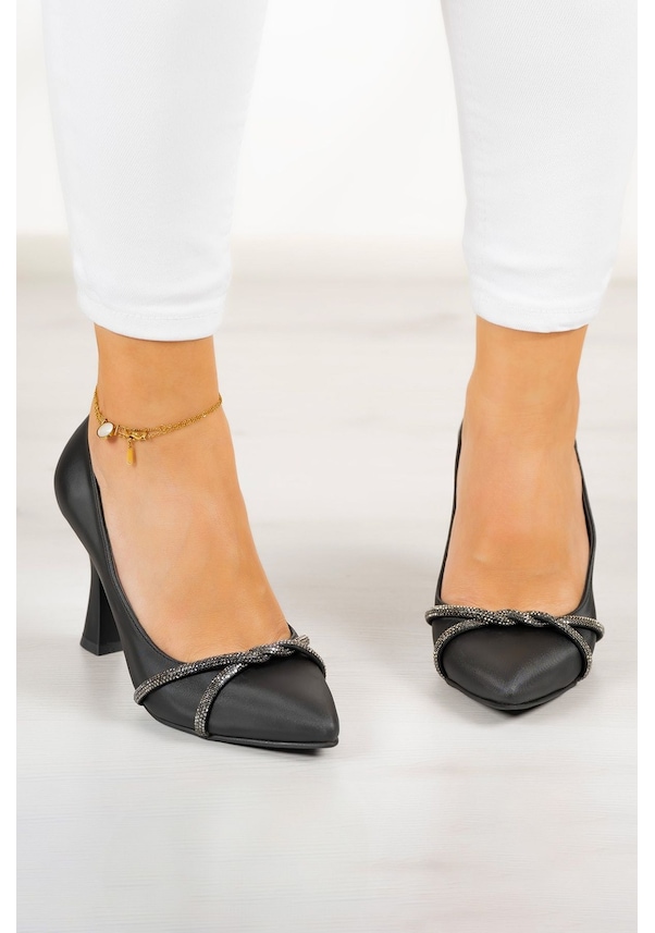 Resim Erkan Saçmacı Abby Siyah Saten Burma Taşlı Abiye Ayakkabı 