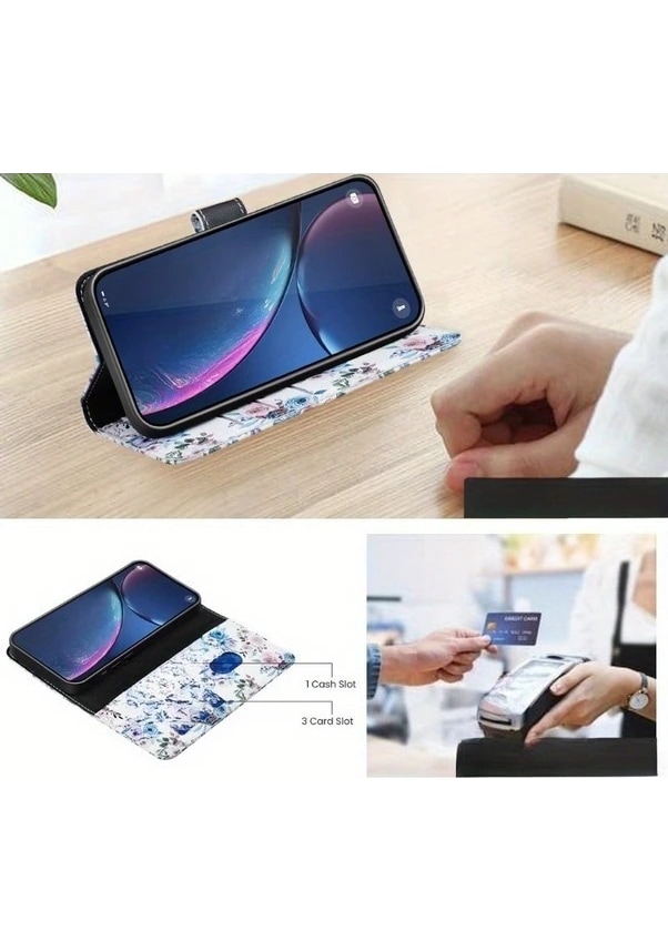 Resim Gaojunshop01 Realme C75 İçin Pembe Çiçek Desenli Sentetik Deri Modaya Uygun Basit Cüzdan Kılıf 