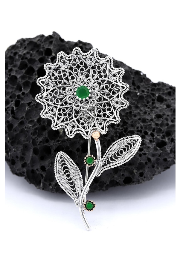 Çiçek İşlemeli Telkari Gümüş Broş 150