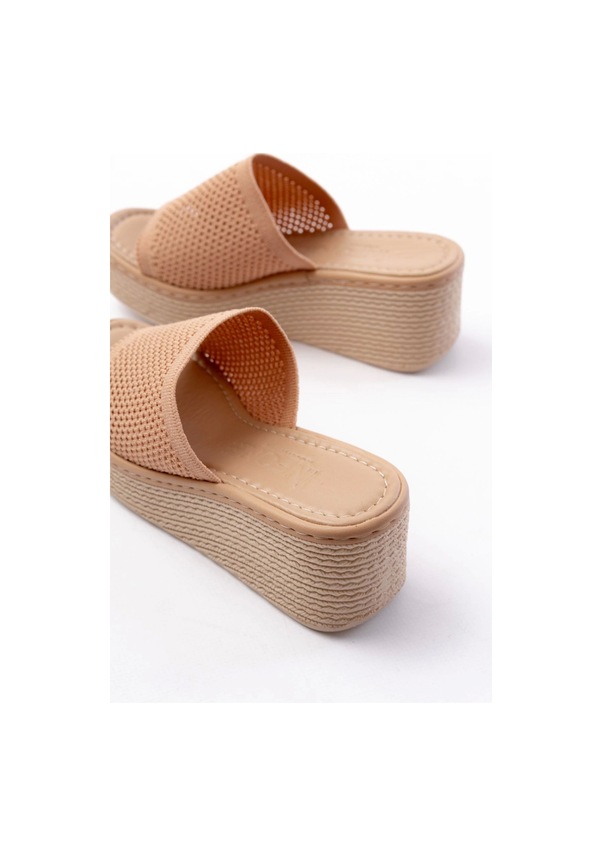 Resim 232-460 Nut Triko Günlük Ortopedik Dolgu Topuk Kadın Terlik Bej 