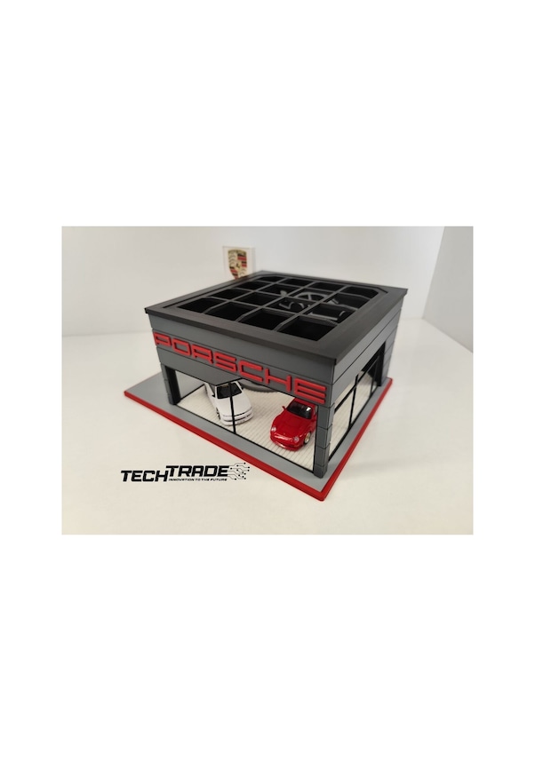 Resim Porsche Diecast Showroom Garaj Diorama 1:64 Ölçek 