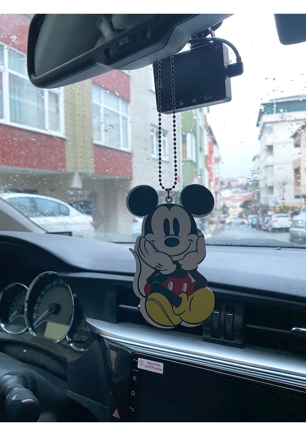 Mickey Mouse (Miki Fare) Çizgi Film Araba Dikiz Aynası Süsü Çift Taraflı Zincirli Hediyelik