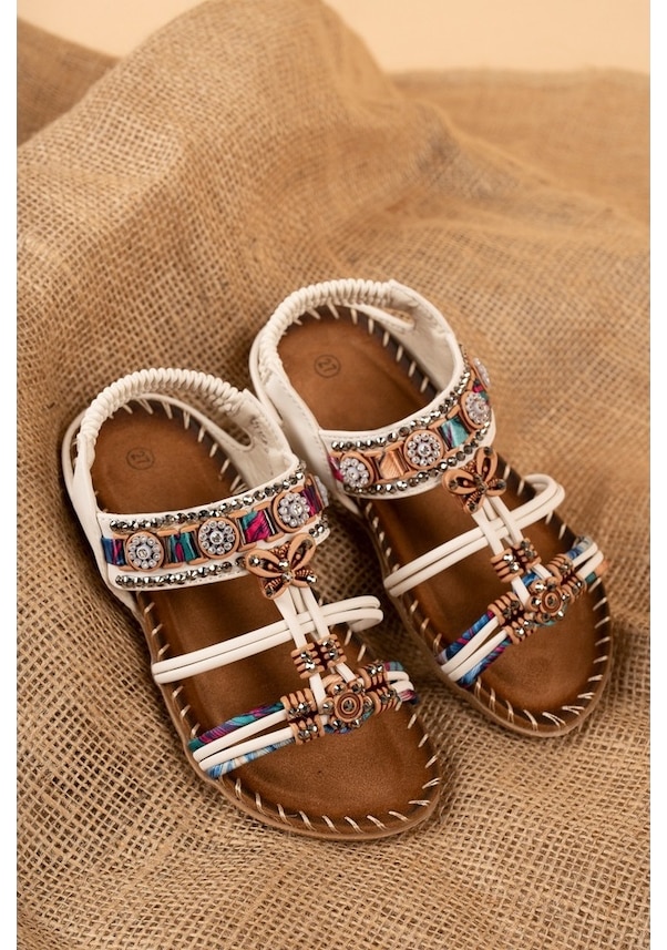Resim Khayt Candy Anatomik Fashion Taşlı Çocuk Sandalet Beyaz 