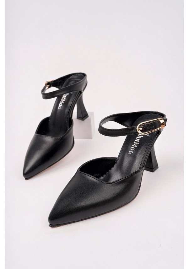 Resim Bulutmod Ba04125 Siyah Siyah Kadın Önü Kapalı Yan Tokalı Abiye Bohça 9cm Topuklu Terlik Siyah Siyah 