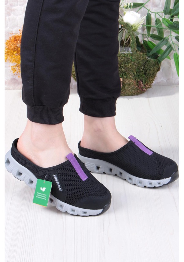 Resim Fort King Diya Anatomik Rahat Esnek Memory Foam Taban Sabo Terlik Kadın Terlik Siyah - Mor 