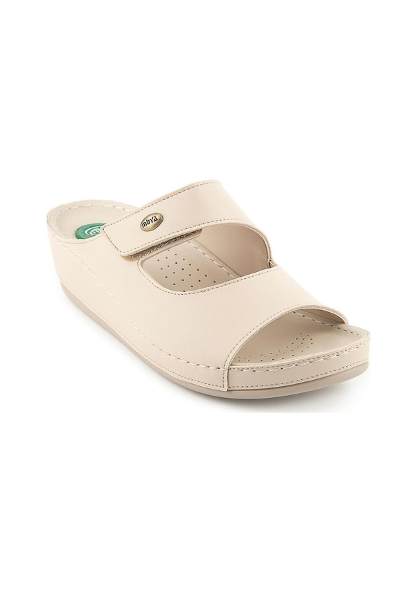 Resim Muya Anyar Anatomik Taban Jel Destekli Topuk Dikeni Dört Mevsim Kadın Terlik Krem 