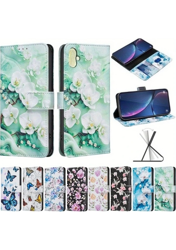 Resim Sunshine022 Realme 12 5g Blue Flower Desenli Sentetik Deri Modaya Uygun Cüzdan Kılıf 