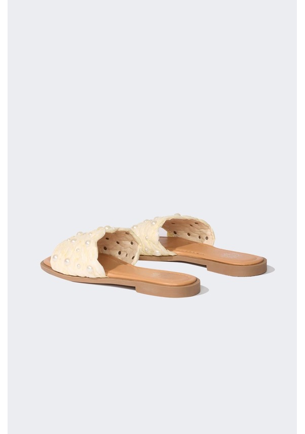 Resim DeFacto Kadın İnci Detaylı Tek Bantlı Düz Taban Terlik E2501AX25SMBG123 Bej 