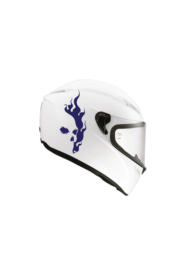 Tek Renk Alevli Kafatası (Flaming Skull Helmet Stickers) Kask Sti