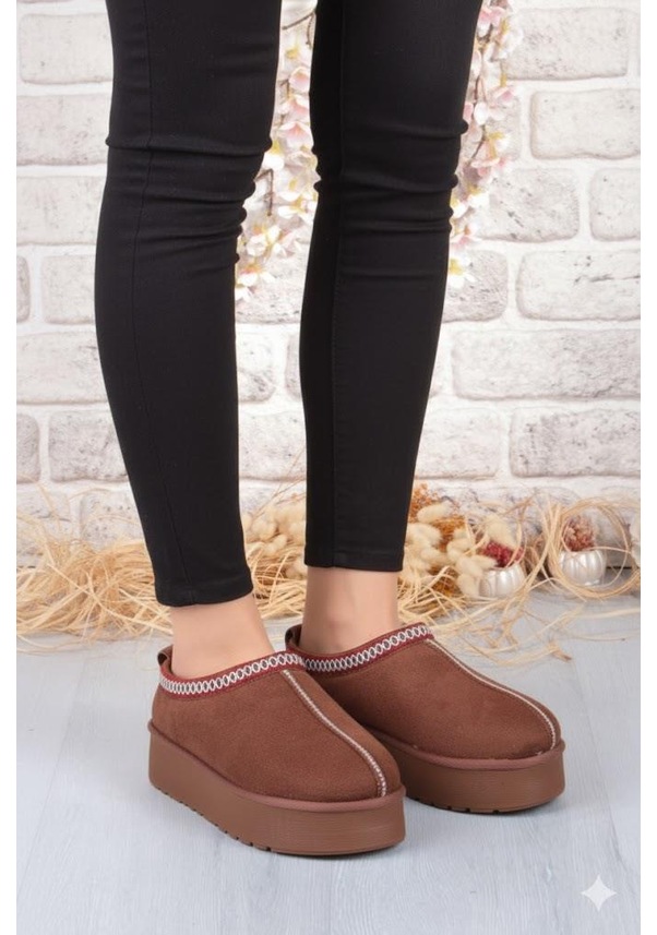 Resim Fort 1191 İçi Kürklü Kalın Taban Önü Kapalı Kışlık Kadın Terlik Taba 