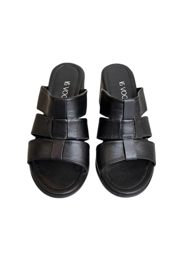 Resim Siyah Hakiki Deri Bant Detaylı Topuklu Comfort Taban Terlik Siyah 