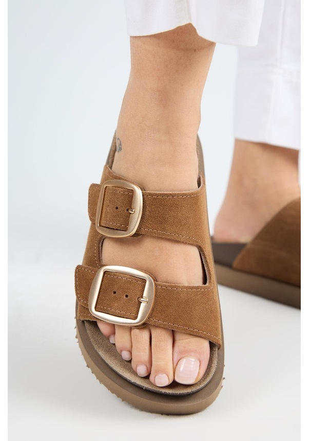 Resim İrene Platform Deri Kadın Terlik Taba-7138 Taba 