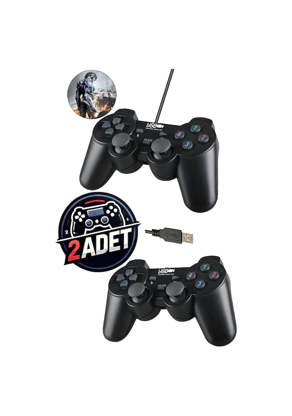 Pl-2596 X2 İkili Usb Kablolu Joystick Gamepad Oyun Kolu Pc Tv ...